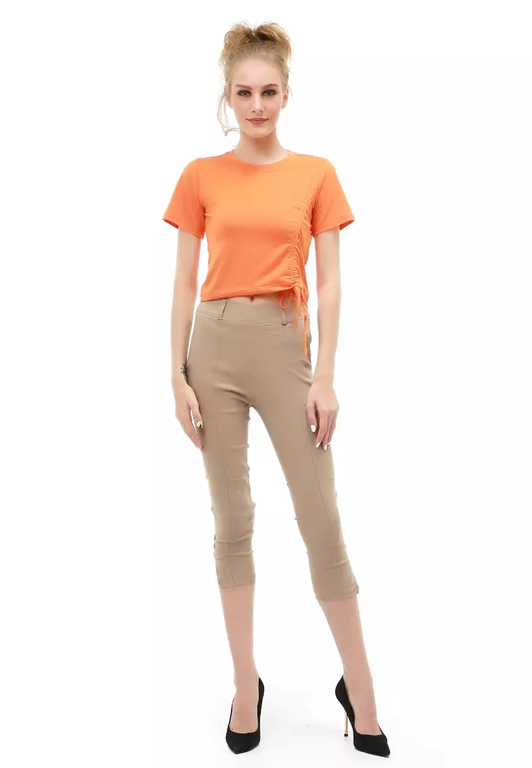Genevie T-Shirt Kaos Crop Atasan Kasual Wanita Lengan Pendek Material Span Single Jersey ORIGINAL - Orange