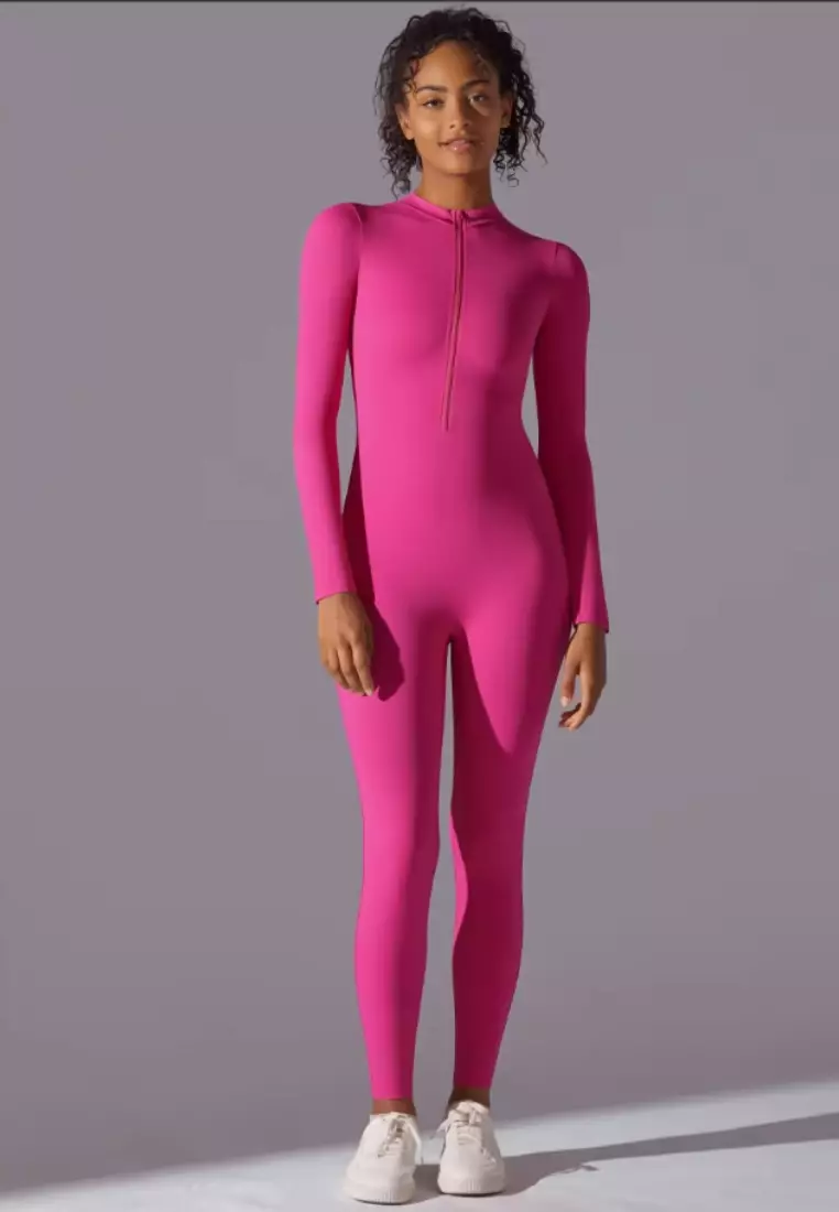 SculptaSuit Women’s Full-Length Sporty Jumpsuit – Stretchy Nylon Spandex Activewear No Bra Padding Yoga & Gym Bodysuit