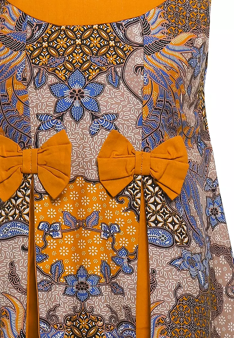 Baju Anak Perempuan Dress Rafila Batik Kids Brown Tanpa Lengan