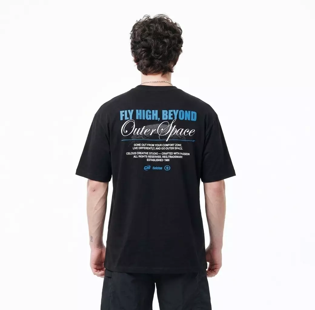 CELCIUS Outer Space Kaos Lengan Pendek Oversize LIN001736C Hitam