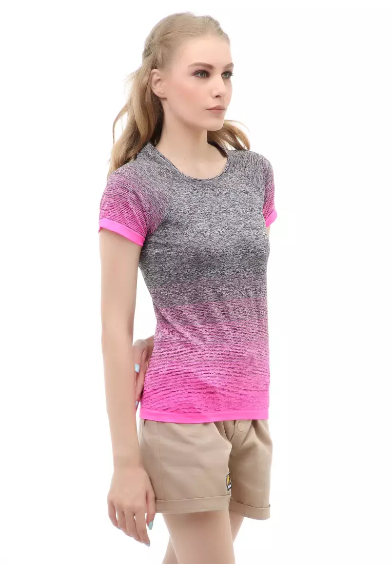 Wish Baju Olahraga Kaos Sport Wanita Lengan Pendek Material Polyester ORIGINAL - Pink