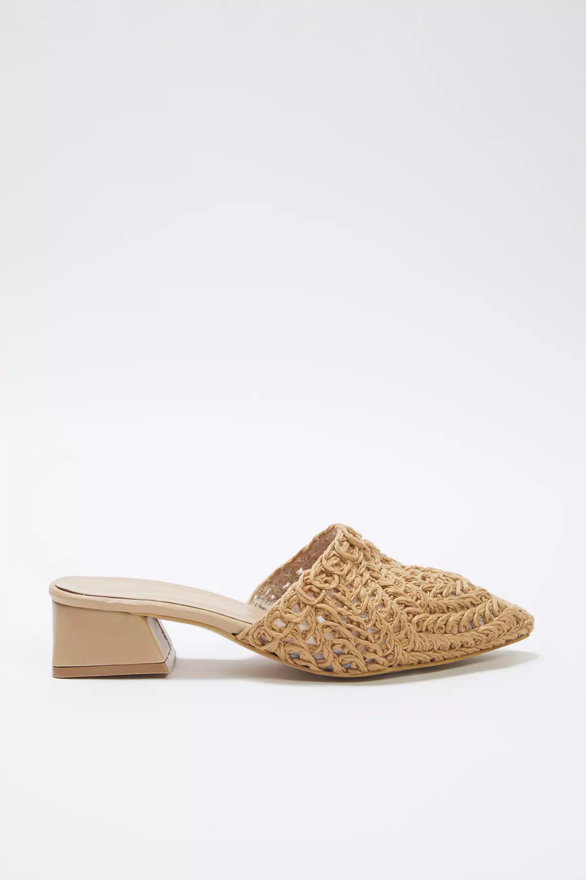 Camel Knitted Women's Mule Short Block Heeled Closed Front Slippers Takss25To00060