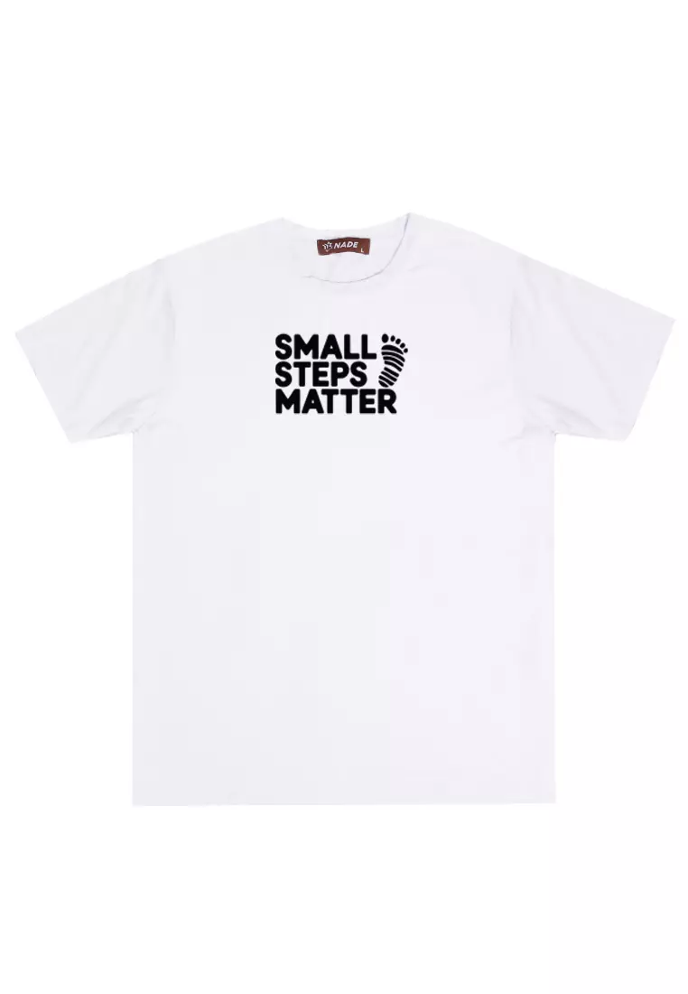 NTD80 kaos slim fit pria anti kusut lengan pendek "small step matter" putih