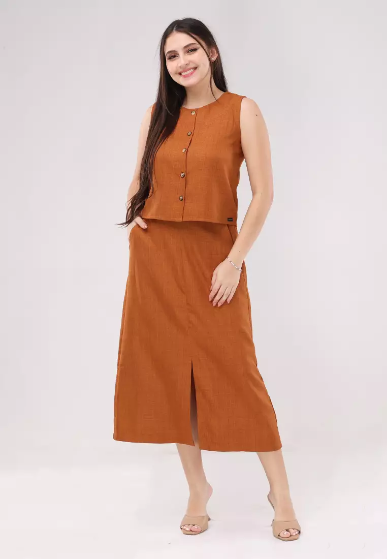 Acid Linen Sleeveless Vest Terno Skirt