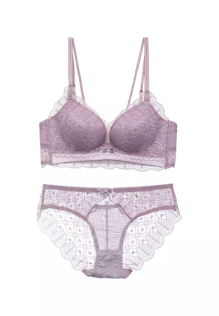 Lavender lingerie set - Balconette bra set - Cute underwear - Lace garter  belt - Shop Marina V Lingerie Women's Underwear - Pinkoi
