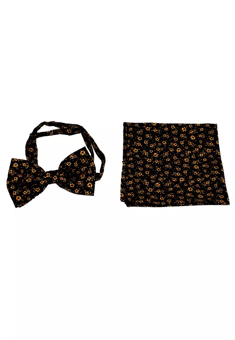 Houseofcuff Dasi Kupu Bowtie Pocket Square Saputangan Hitam Bunga A22