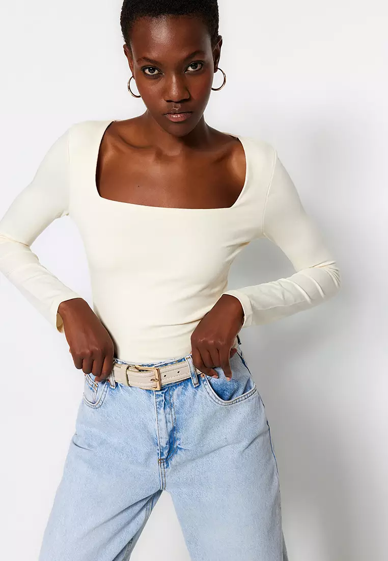 Square Neck Fitted Knit Top