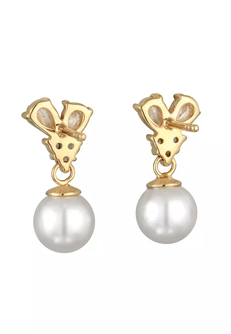 Anting Perhiasan Perak 925 Wanita Stud Ball Synthetic Pearl Gold Plated