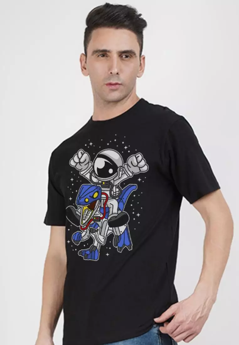 Astronaut Dino Black Cotton Blend Short Sleeve Essential T-Shirt