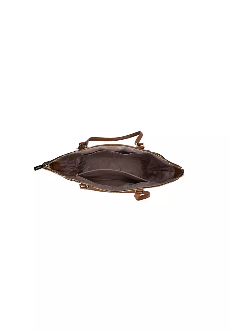 Charlotte Large Saffiano Leather Top-Zip Tote Bag in Brown 35T0GCFT7L