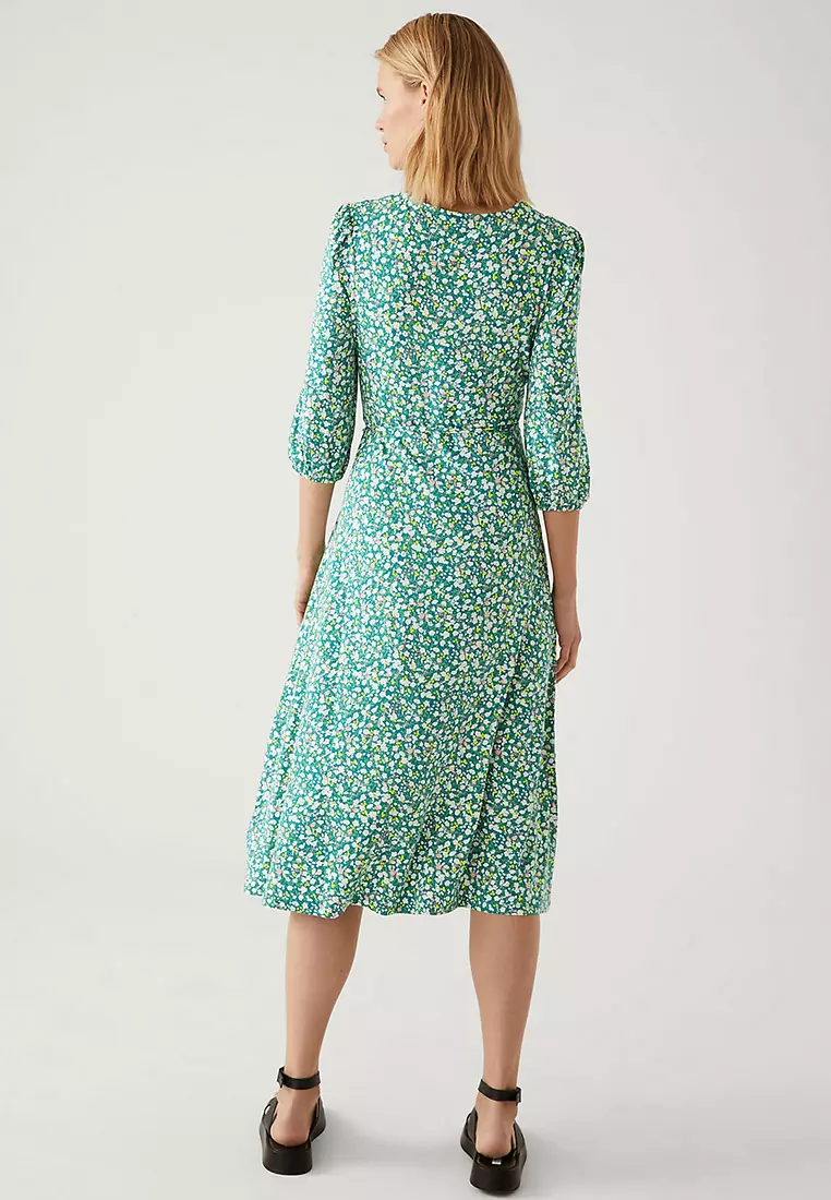 Jual Marks & Spencer Jersey Printed Tie Waist Midi Tea Dress Original ...