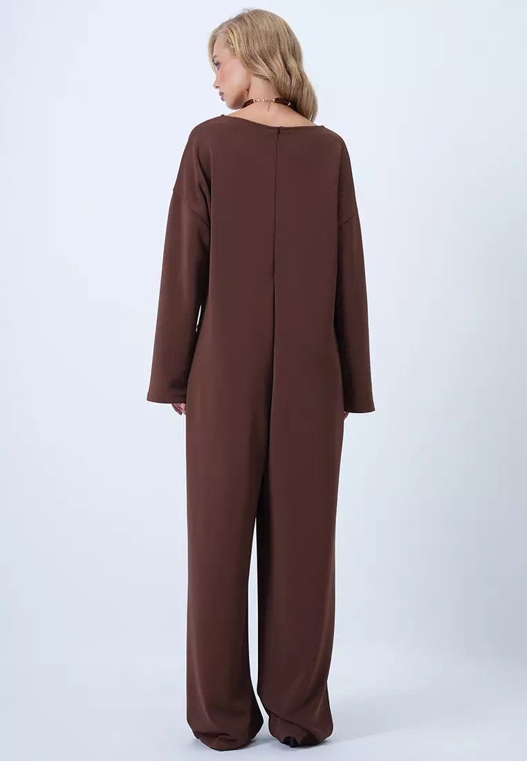 Crew Neck Back Zippered Relaxed Cut Jumpsuit