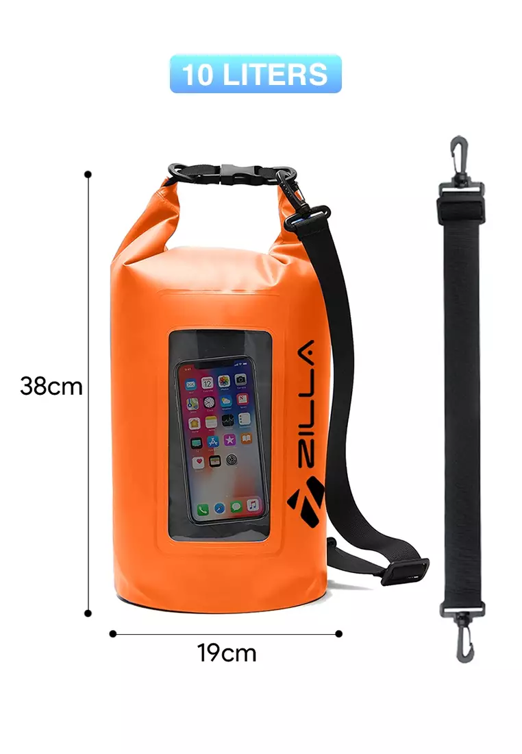 Zilla 10L Dry Bag With Touch Sensitive Phone Tablet Pocket Orange