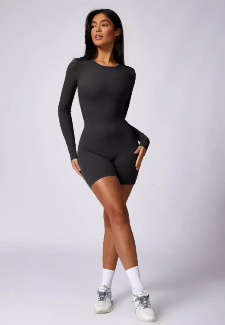 Bareback Romper – Open Back Long Sleeve Seamless Comfort Women Sculpting Fit Ultra-Stretch