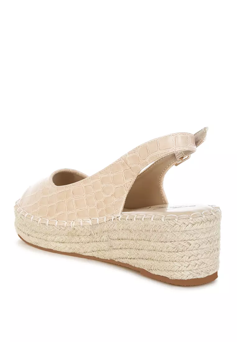 米色 Croco 露趾坡跟鞋