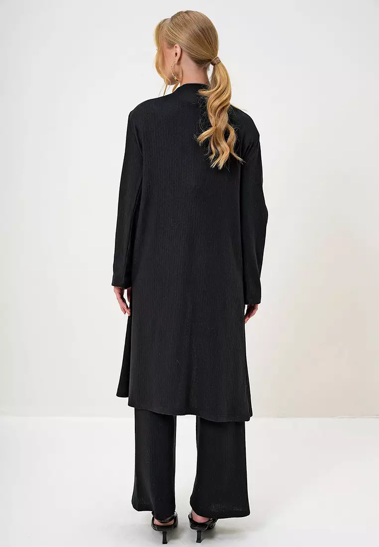 Bike Neck Blouse Trousers and Cardigan Set Suit