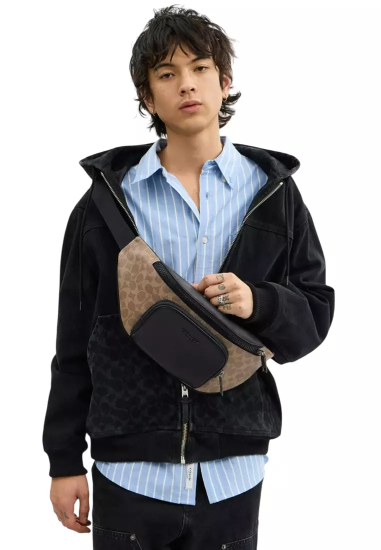 Mens Racer Belt Bag In Signature - Brown/Black