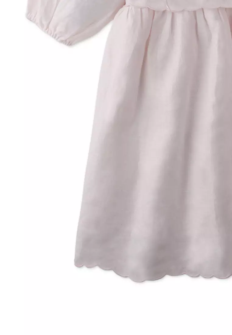 Girls Smocked Bodice Drop Waist Dress With Puff Sleeves