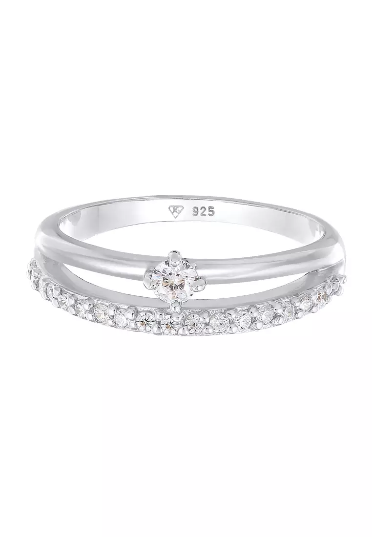 Cincin Perhiasan Perak 925 Wanita Engagement Solitaire Sparkling Zirconia Crystals