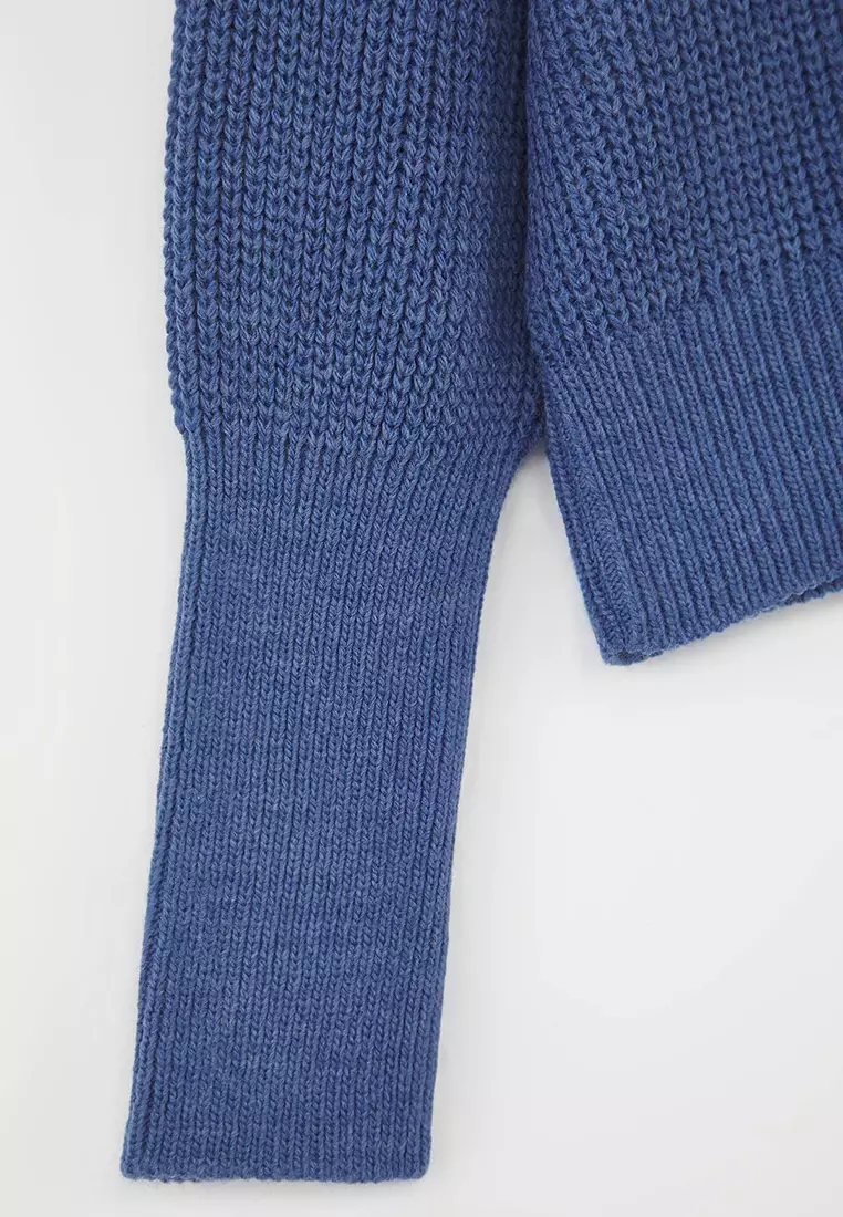 Indigo Wide Fit Turn-Down Collar Zip-Up Knitwear Cardigan Twoaw24Hi00072