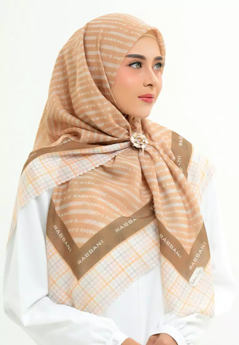 Rabbani - Kerudung Segi Empat Motif Tetra Biani H0 - Brownis