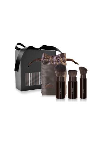 SIXPLUS black and brown SIXPLUS 3pcs Rotary Travel Portable Makeup Brush Set Gift Box 4FEEFBEB2C1306GS_1