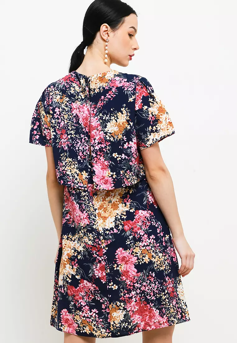 Tirsha Dress In Navy Floral Print