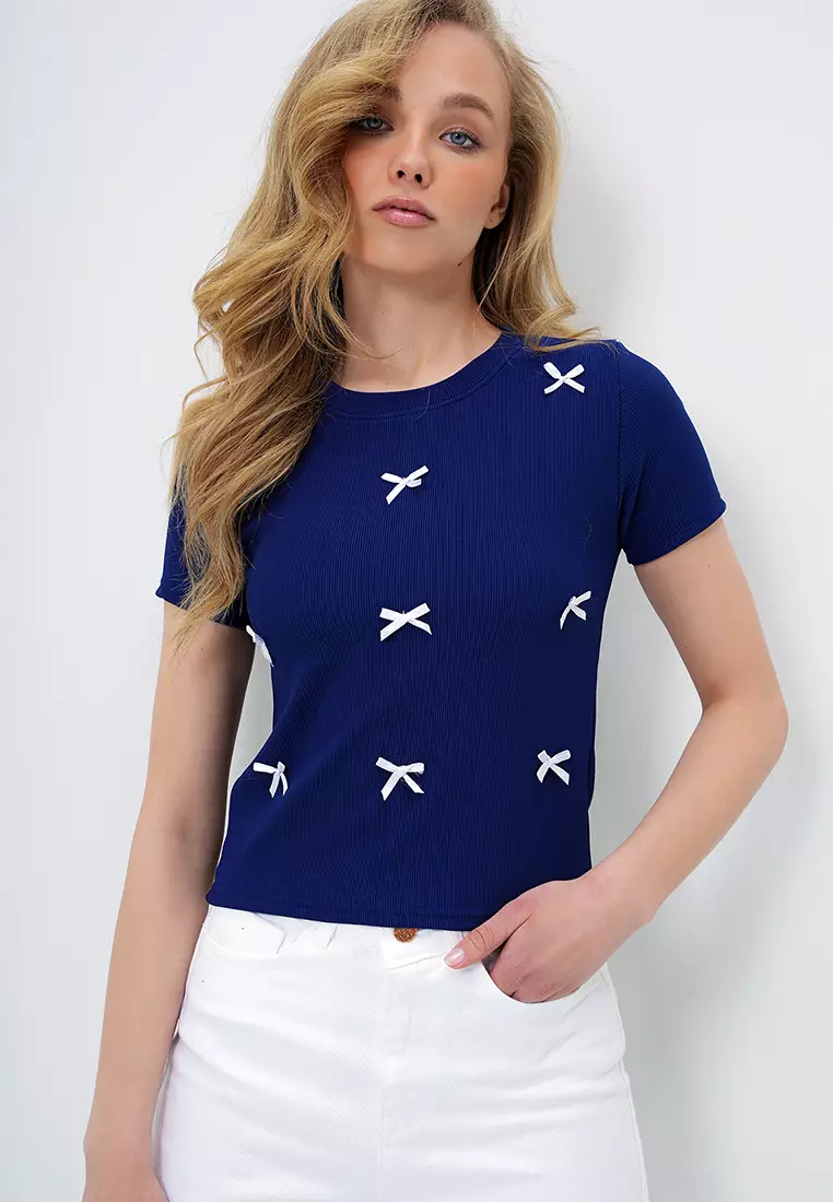 Crew Neck Bow Rib Top