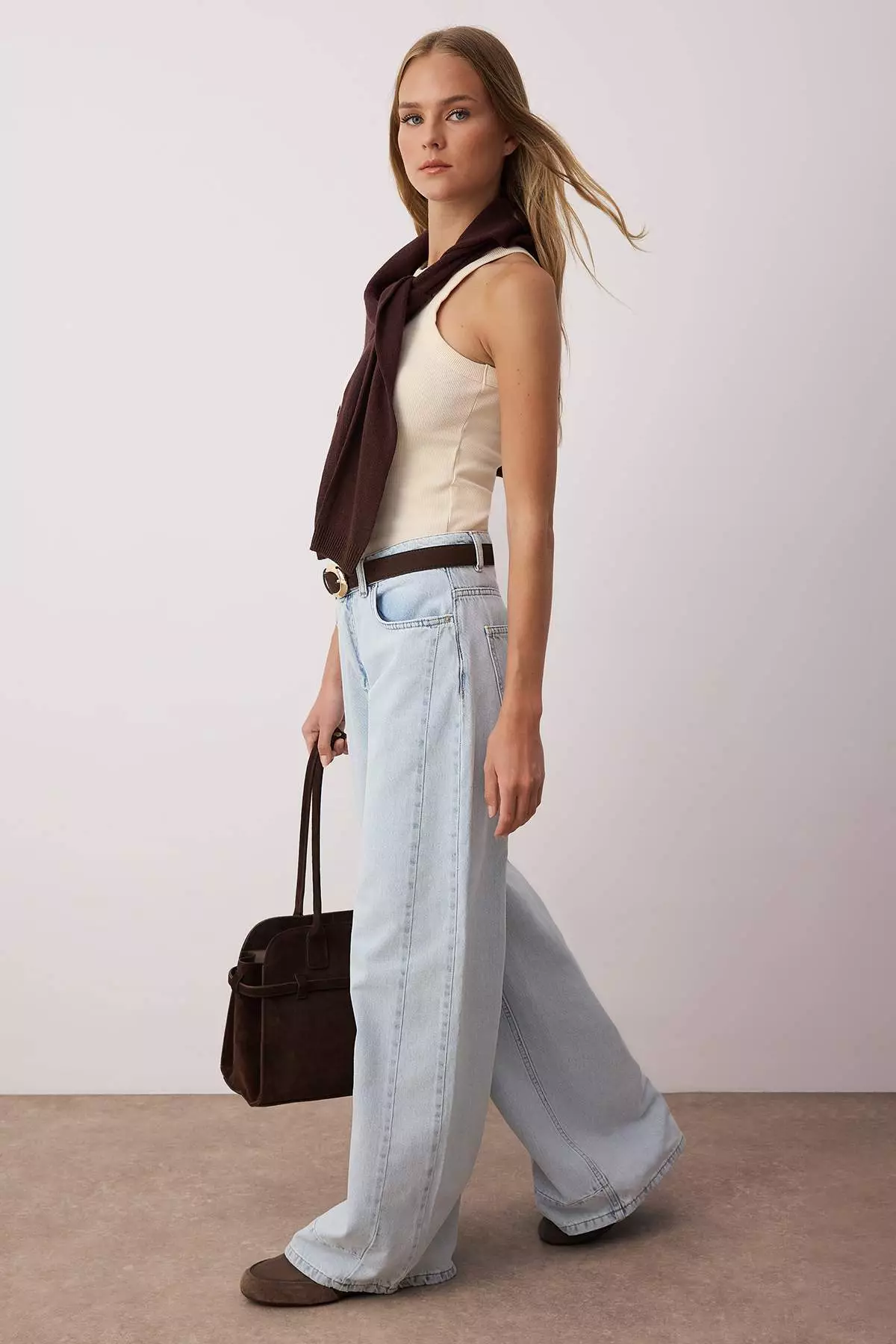 Light Blue Detailed Low Waist Skater Jeans