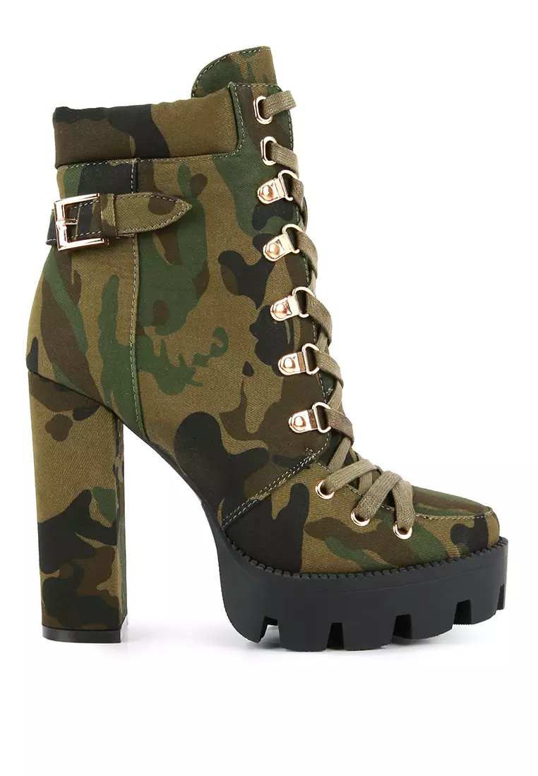 London Rag Khaki Camouflage Ankle Boots