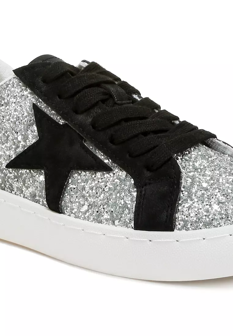 Glitter Star Chunky Sneakers in Silver
