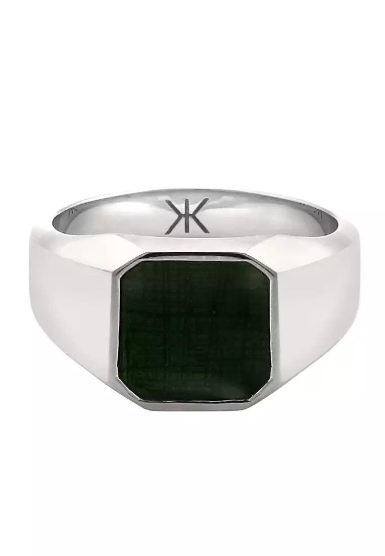 EXCLUSIVE Cincin Perhiasan Perak 925 Pria Signet Square Enamel Green