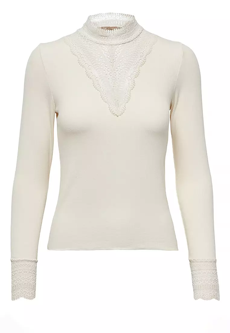 Long Sleeves High Neck Lace Jersey Top