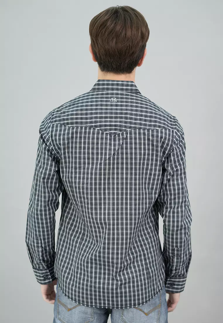 LGS - Kemeja Casual Katun Pria - Lengan Panjang - Motif Kotak-Kotak - Warna Hitam - Slim Fit - Full Kancing - JSH.390.S1178F.951.C-L/S