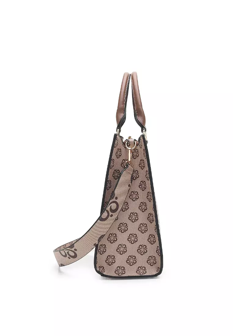 Women's Monogram Top Handle Bag / Sling Bag / Crossbody Bag - Beige