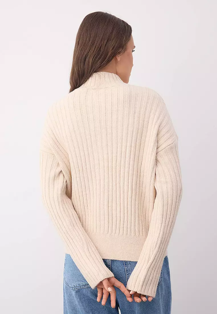 Wardrobe Essentials Stone Stand Collar Wide Fit Ribbed Soft Textured Knit Cardigan | Twoaw26Hi00091