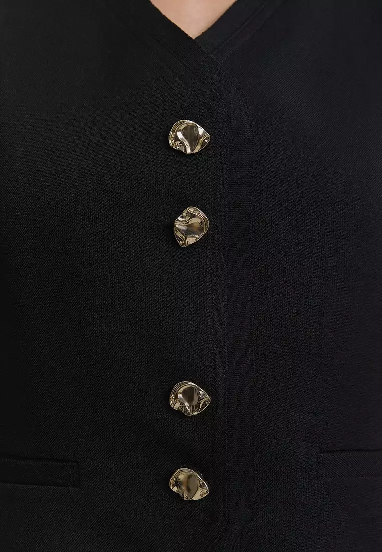 Tailored Button Front Vest - Black