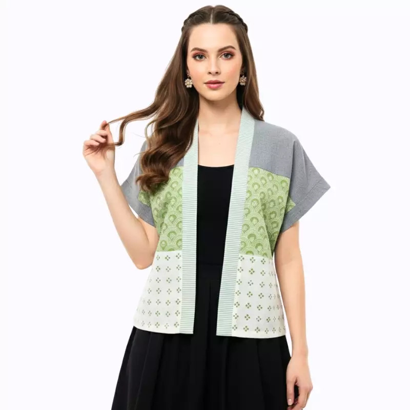 Blazer Batik Wanita - Atasan Batik - Bhatara Batik Mikata - Outer Batik Modern Lengan Pendek