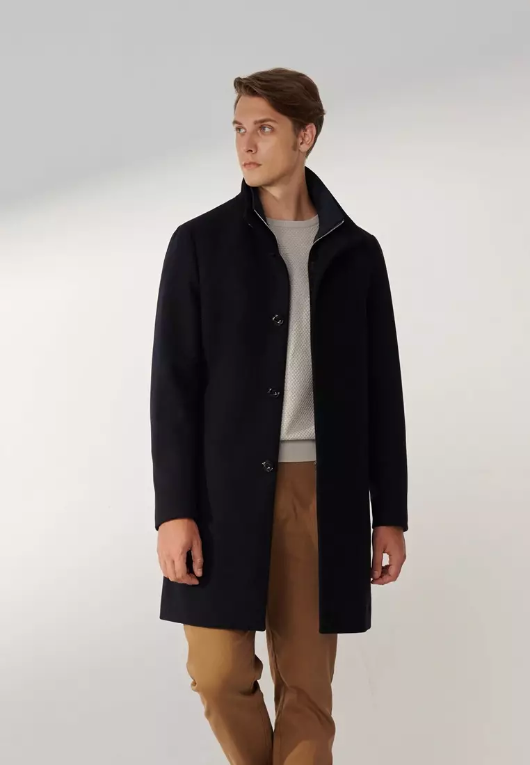 Midnight Night Blue Faux Two-Piece Down Overcoat