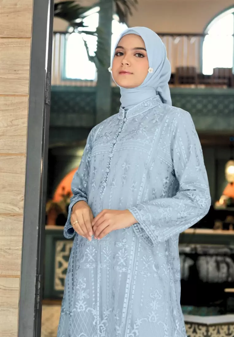 Mosleem Blue Brukat Elegan Detail Payet By Briiliant Girl Warna Biru