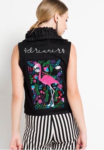 Boho Chic Vest with Flamingo Bordir