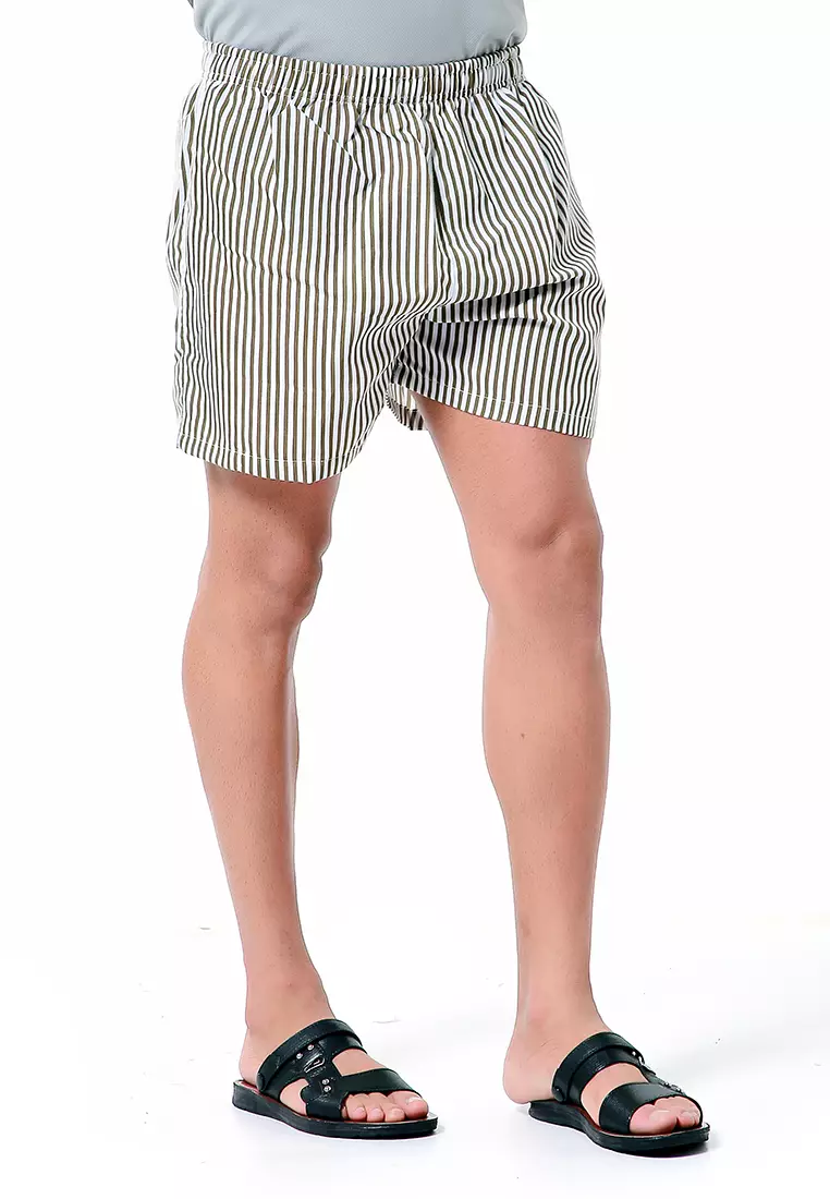 Grissham Celana Pendek Pria Boxer Kasual Stripe Motive Material Cotton ORIGINAL - Army Green