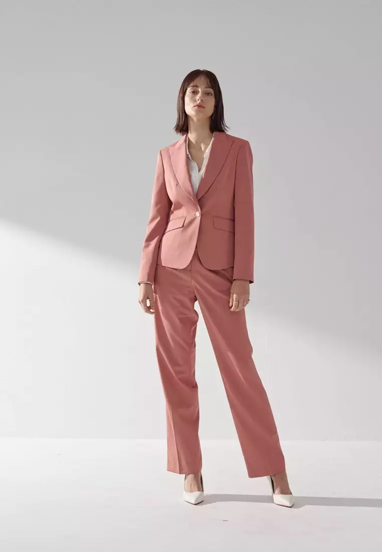 粉橘色劍領適中版西裝外套
