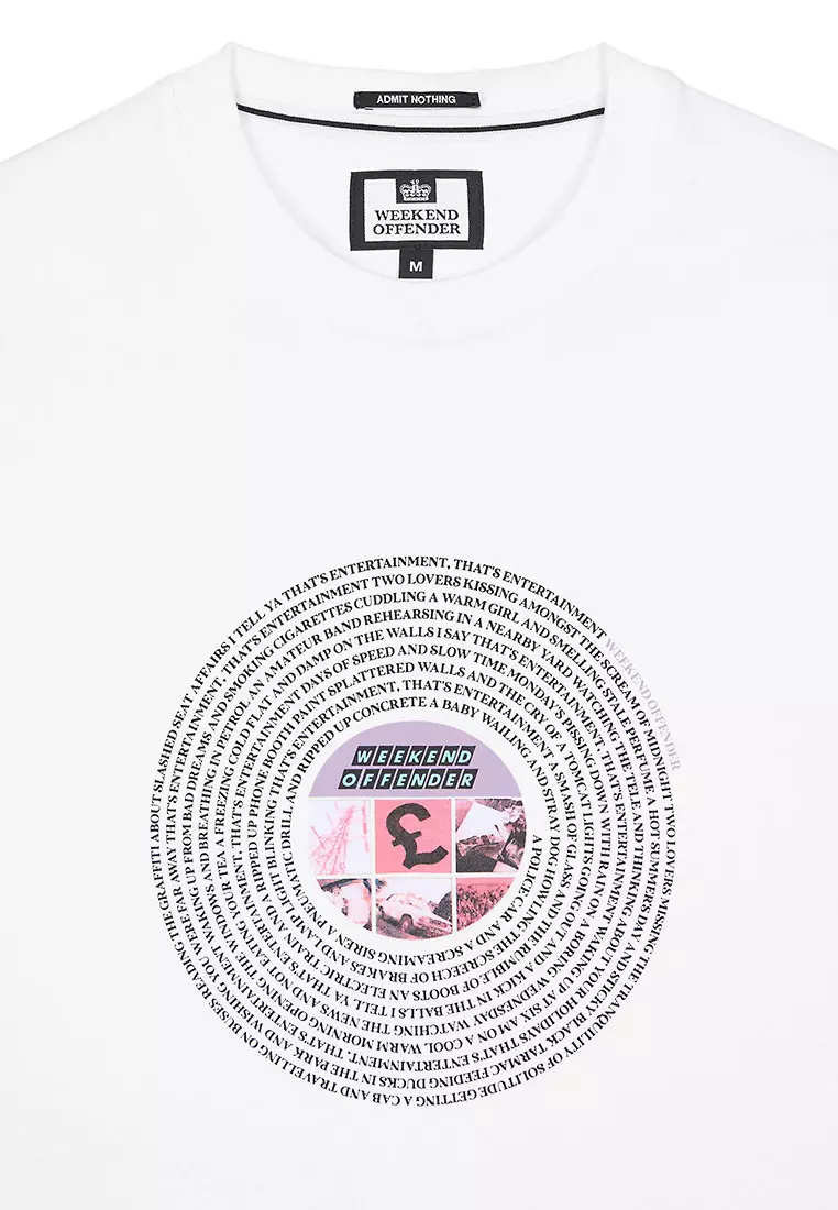 MENS WHITE ENTERTAINMENT GRAPHIC TEE