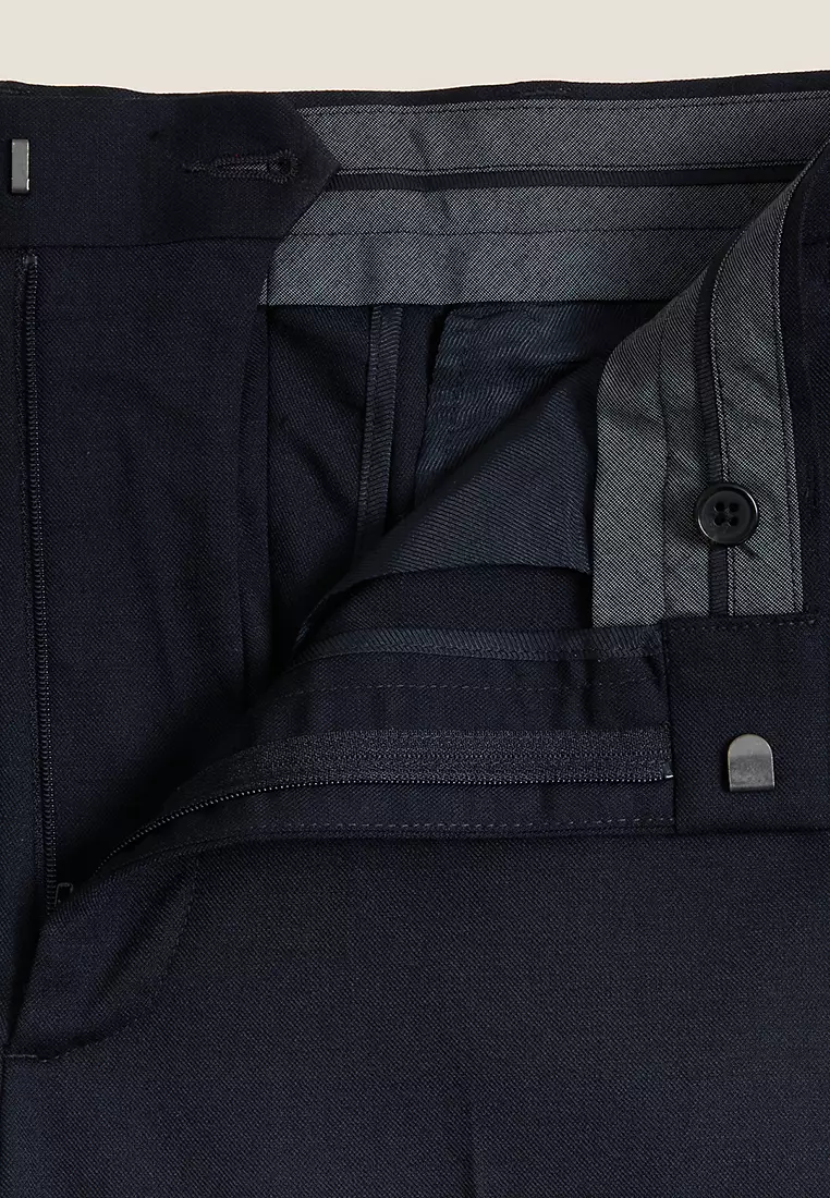 Regular Fit Wool Blend Flat Front Trousers