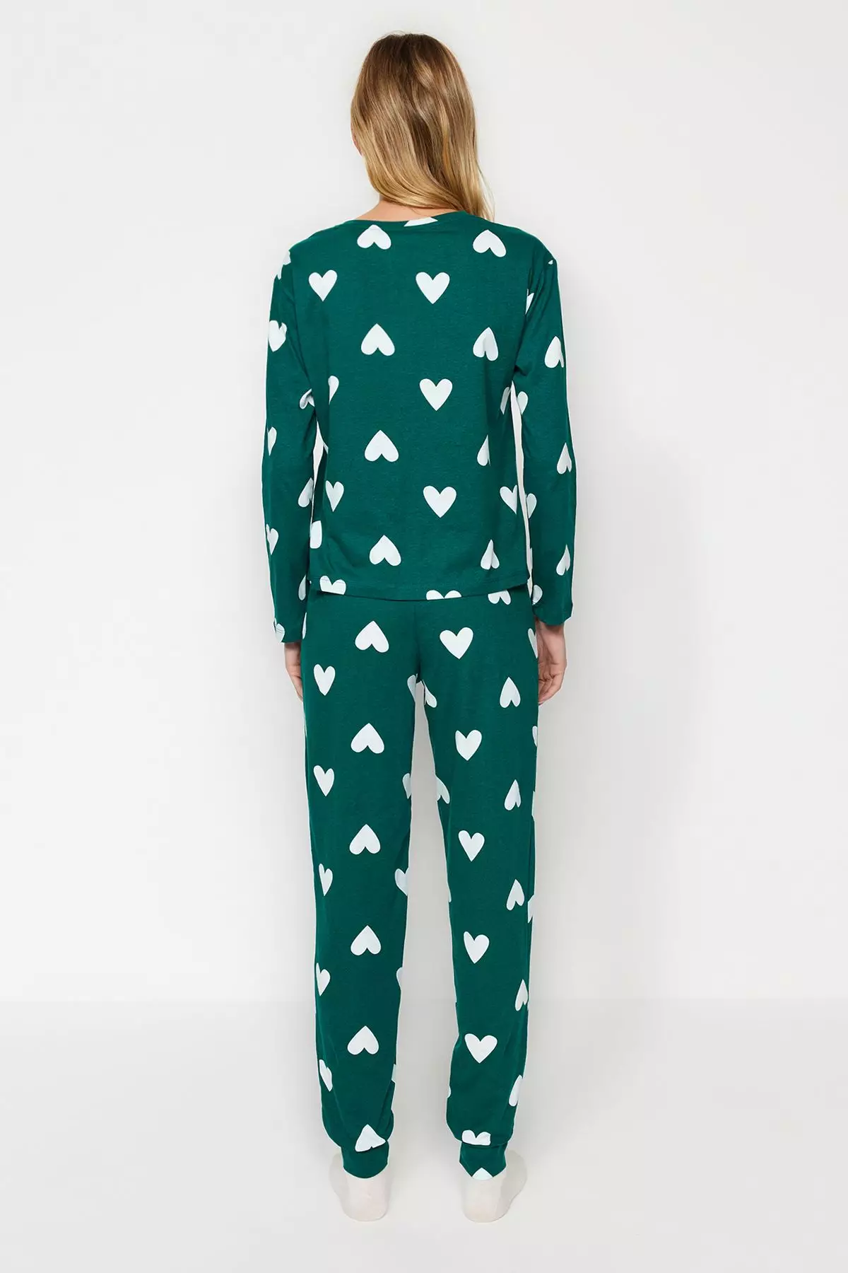 Emerald Green 100% Cotton Heart Knitted Pajama Set THMAW21PT0566
