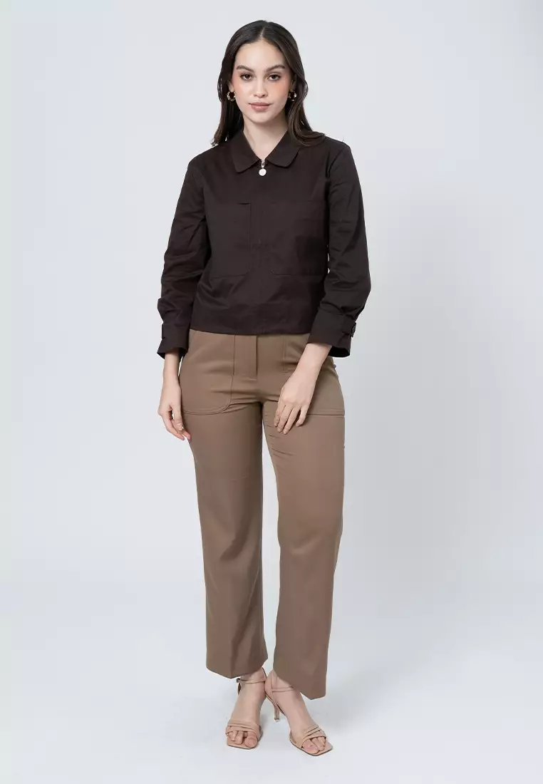 Aislinn Boxy Jacket with Front Pockets and Zip Up Opening