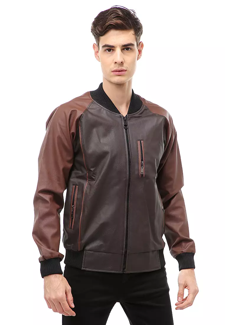 Halbert Outerwear Jaket Bomber Kulit Pria Staylish Material Leather ORIGINAL - Black Brown