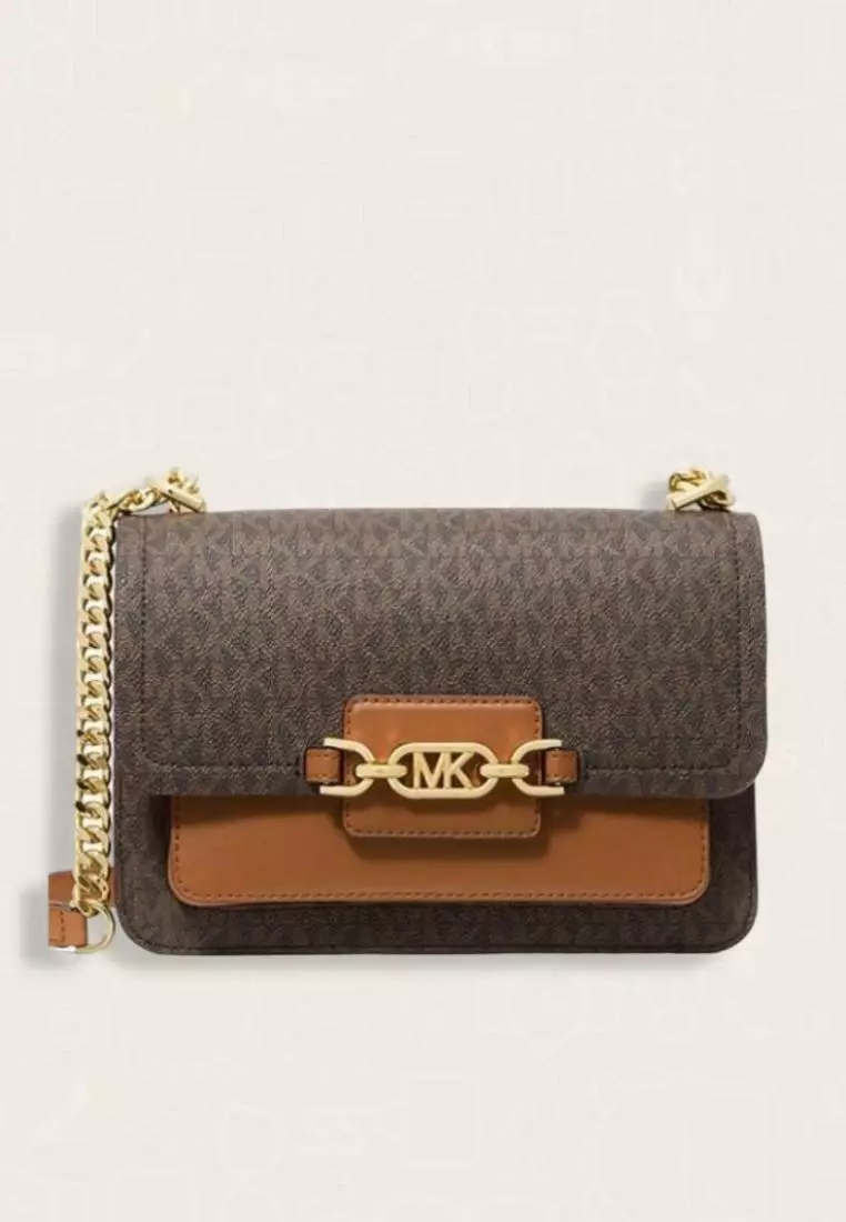 Michael Kors Heather Large Logo Shoulder Bag Brown Acorn