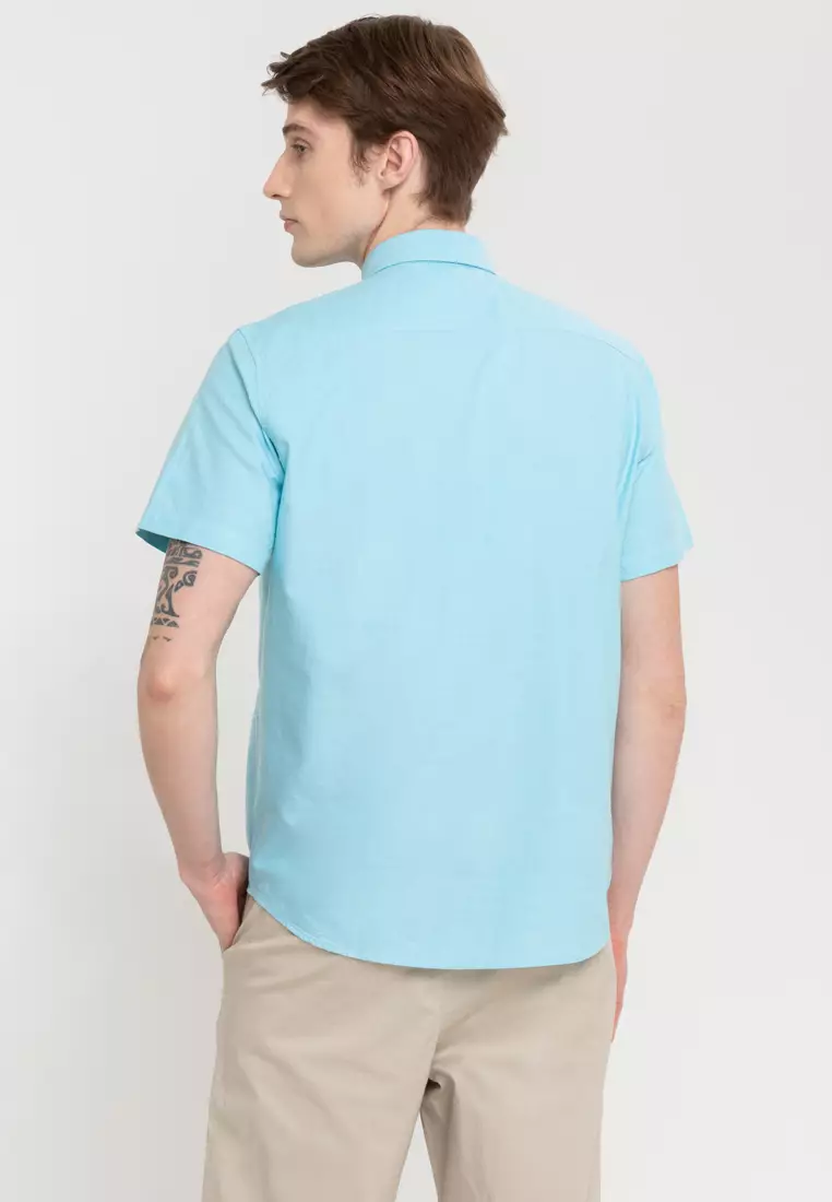 Woven Short Sleeves Casual Oxford Pea Shirt